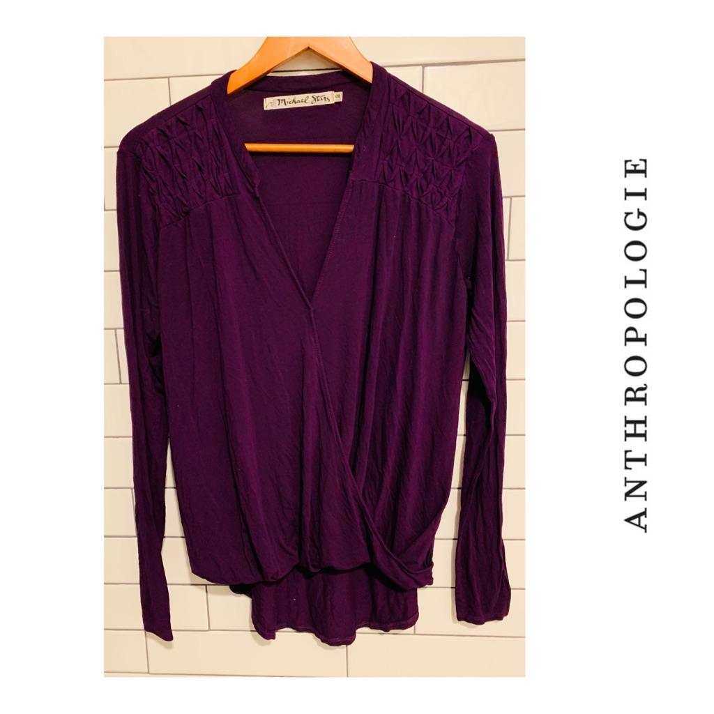 Anthropologie Michael Stars Long Sleeve Wrap Top Berry